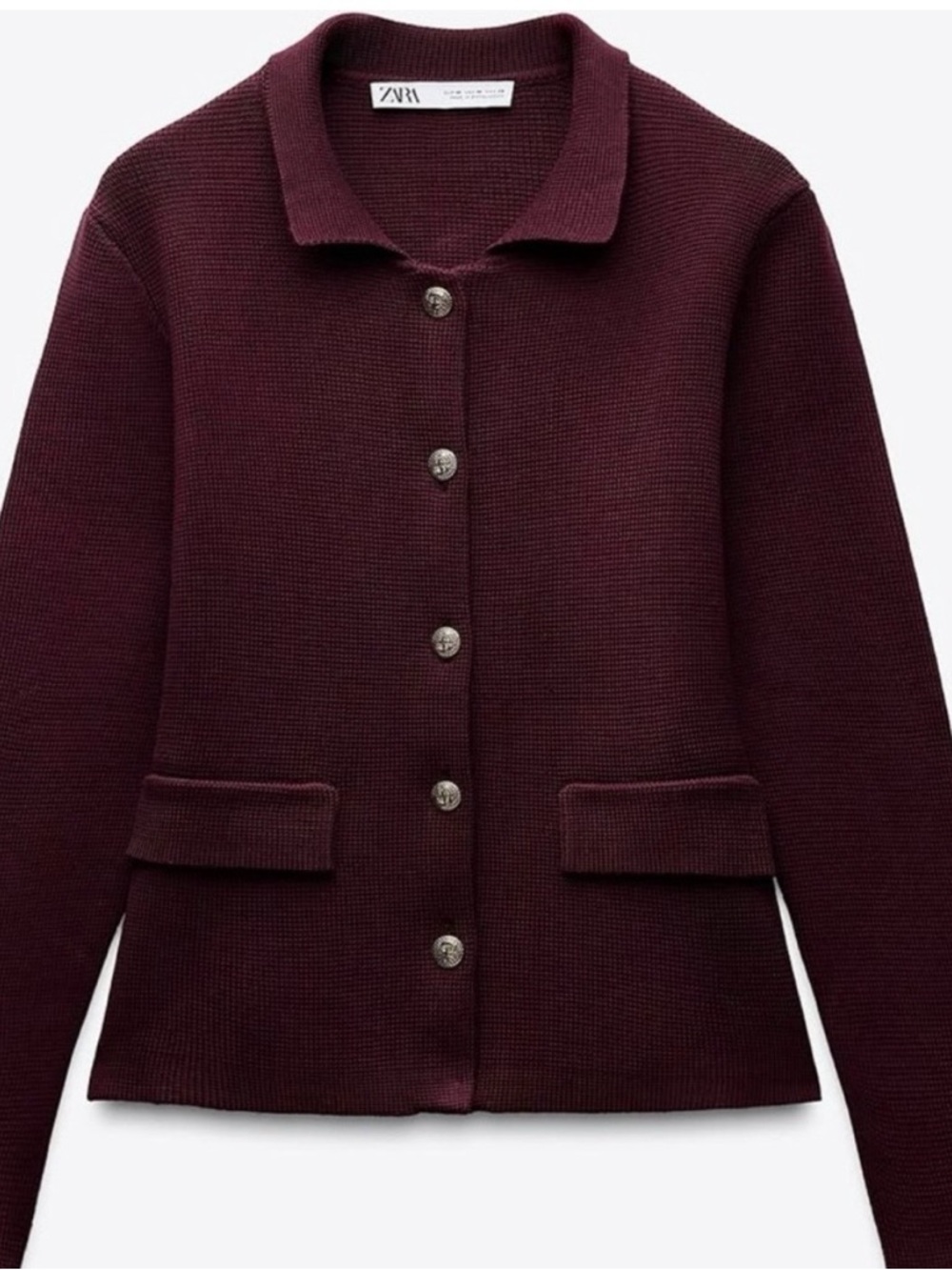Zara Women's Deep Burgundy Button-Front Knit Cardigan